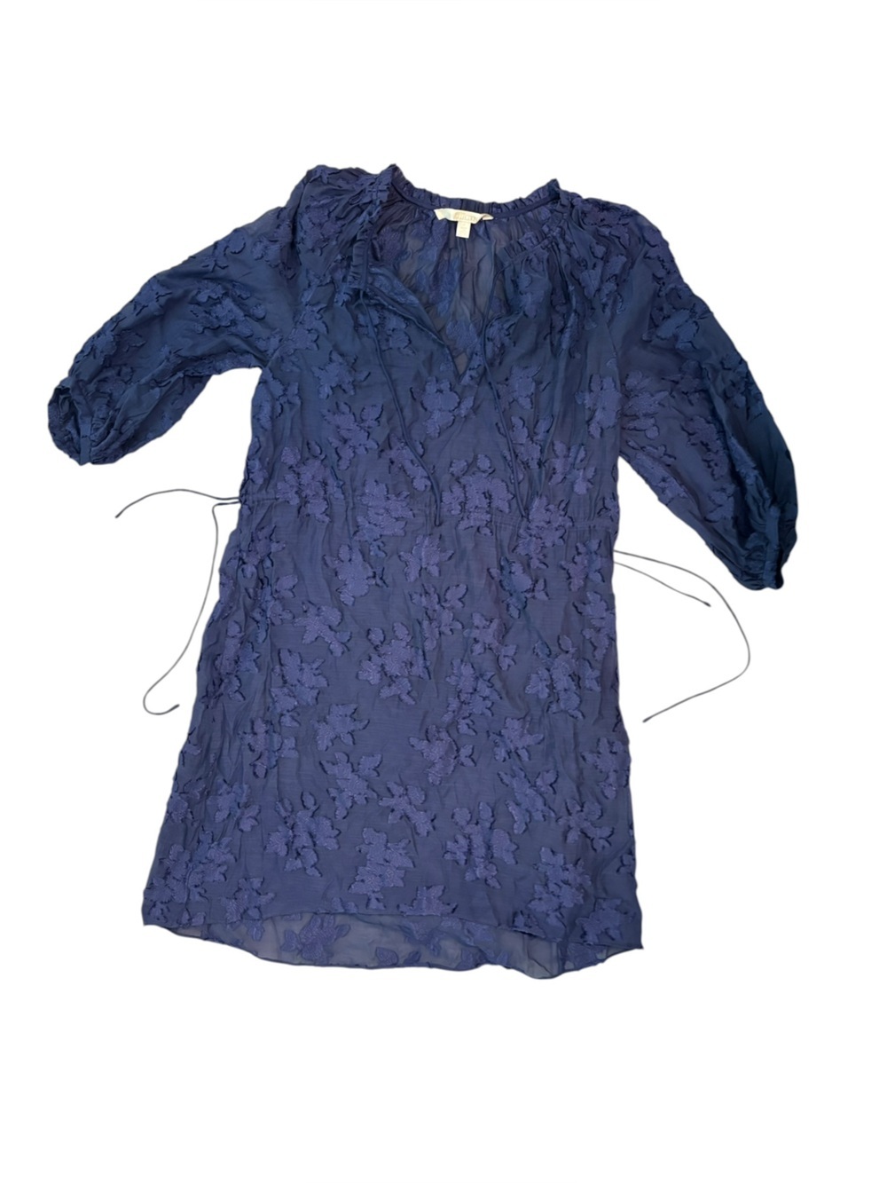 Nordstrom Navy Textured Floral Dress 3/4 Sleeve 💕